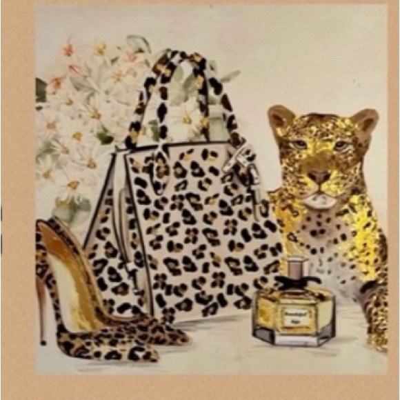 Fashionable Trendy Chic Canvas Art with Leopard, Bag, Shoes, Perfume & Daisies - Picture 2 of 5